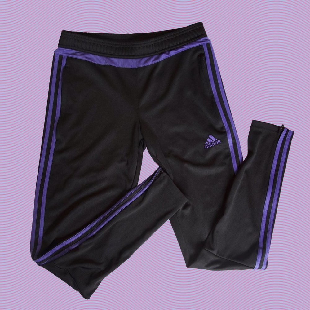 Adidas Black Training Pants with 3 Iconic Purple Stripes Training Pants